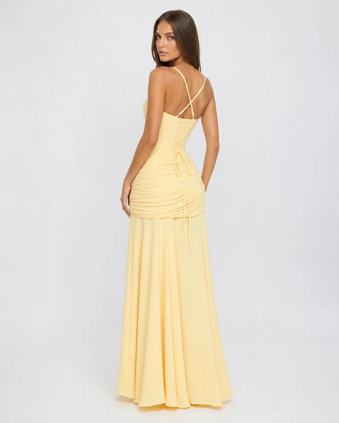 ENIE | Vestido largo con escote cuadrado fruncido