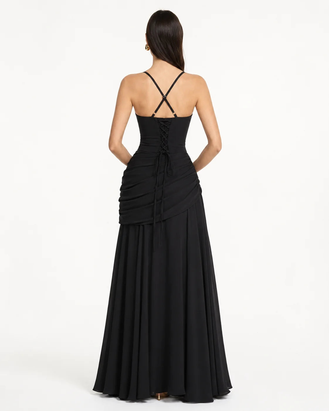ENIE | Vestido largo con escote cuadrado fruncido
